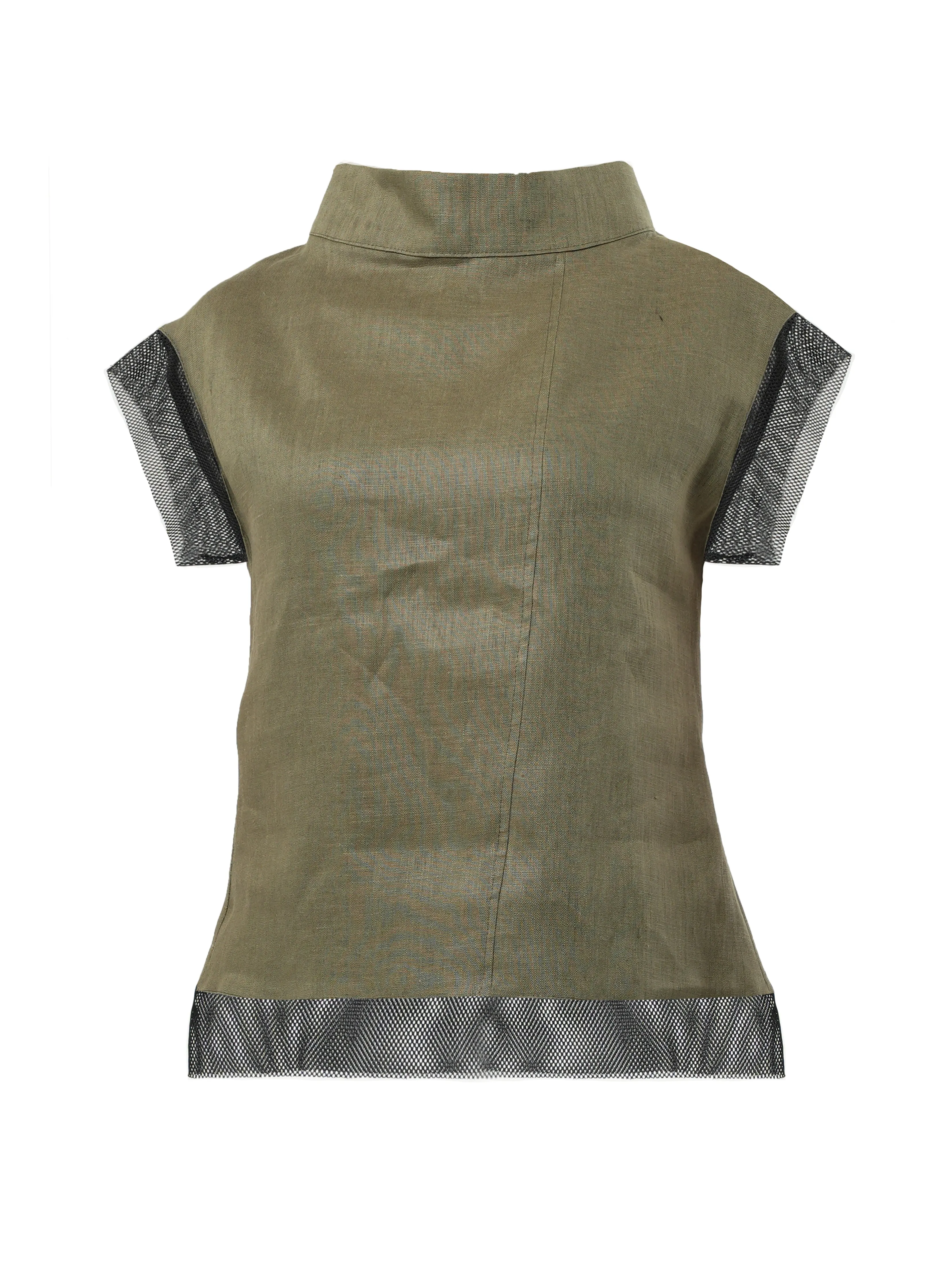 Turtleneck Linen Top In Khaki