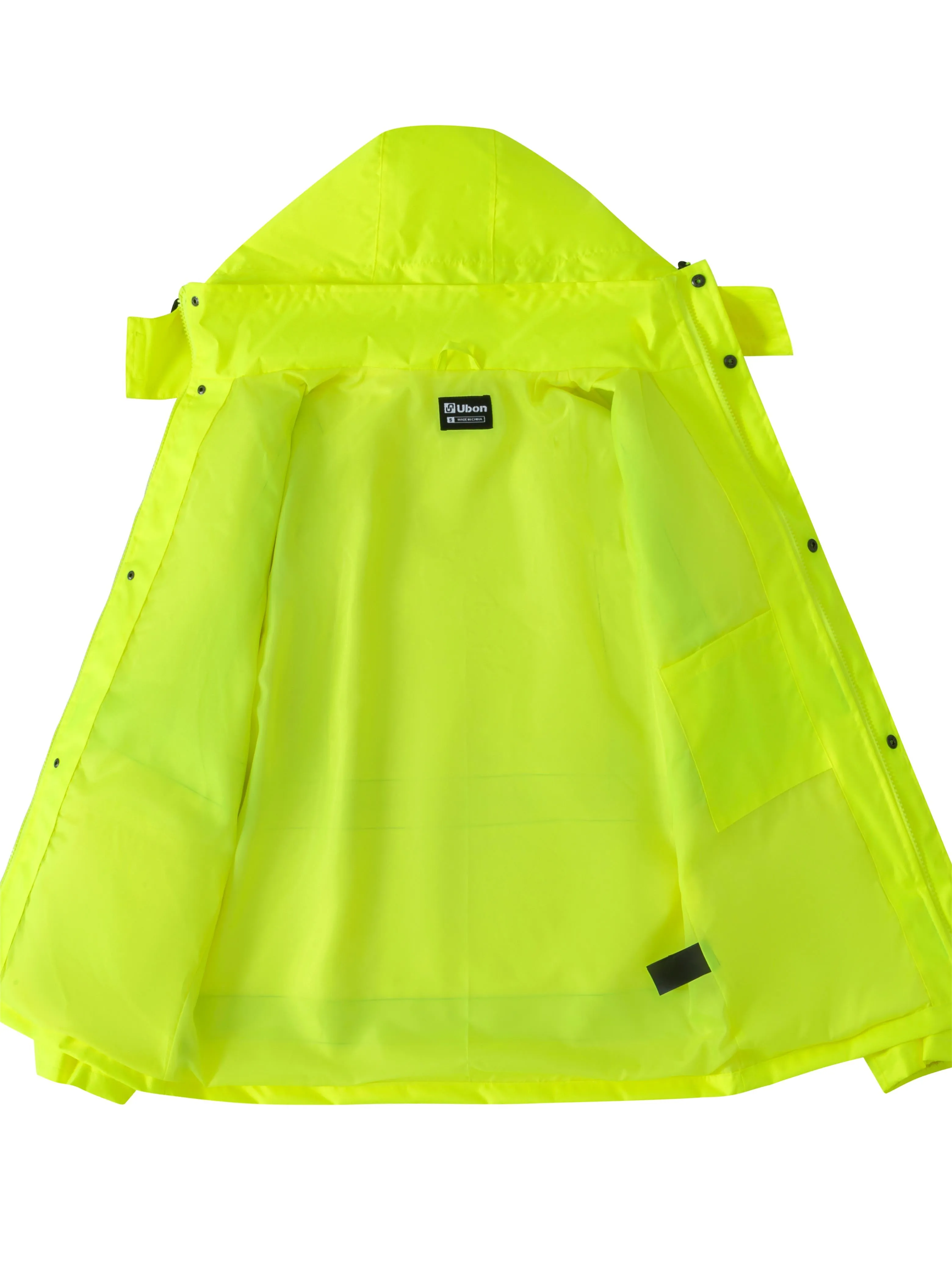 Ubon Men's Reflective Rain Jacket, Waterproof Hi Vis Rain Coat Safety High Visibility Raincoat with Detachable Hood